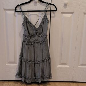 Gray Ruffled Spaghetti Strap Dress